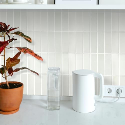 Select 5 Pack Peel and Stick Backsplash Square Tiles, 12x12 in, Stone White - Image 5