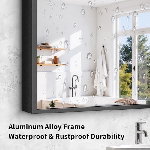 Koonmi Black Bathroom Mirror for Over Sink, Metal Framed 30"x30" Wall Mirror - Image 4