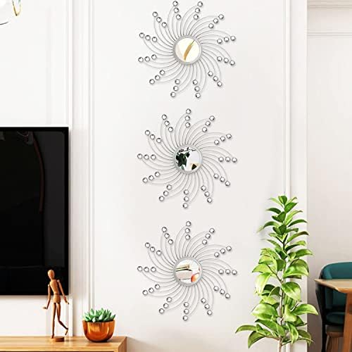 Uaussi 3 Pack Crystal Sunburst Wall Mirror Décor Rhinestone Mirrors Decorative - Image 4