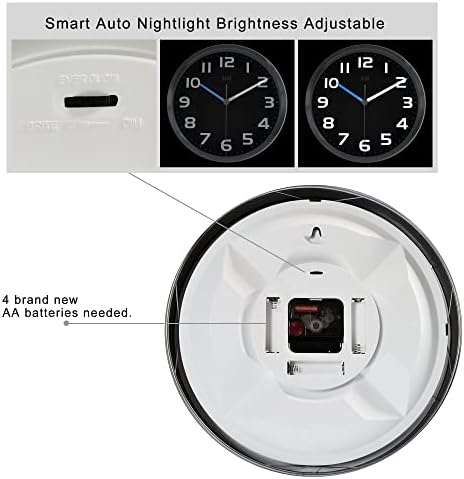 HITO 12 Inch Night Light Wall Clock Battery Operated Brightness Adjustable - Image 4