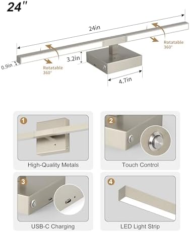 Rayogale Nickel Battery Operated Wall Sconces Set of 2, 24 Inch - Image 5