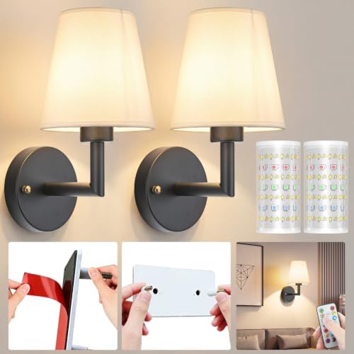 Nekhung Battery Operated Wall Sconce, Peel and Stick Sconces Set of 2 by Nekhung