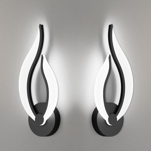 Hard-Wired 2-Pack Modern Indoor Wall Sconce 10W LED Black Dimmable Wall Sconce by PasoarLightting