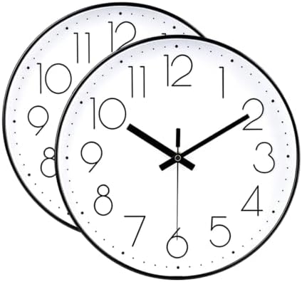 2 Pack Black Wall Clock 12 Inch Modern Silent Battery Operated Wall Clocks by JOMPARIS