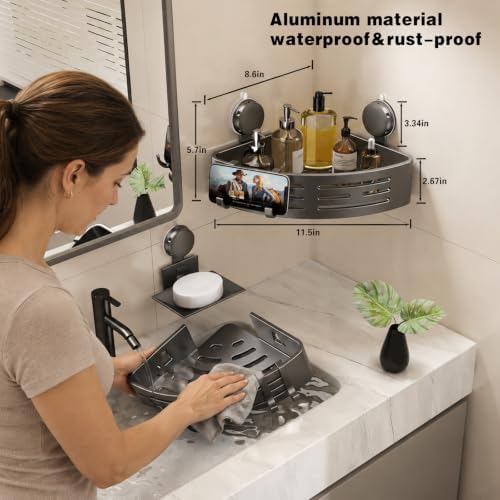 VOLPONE Corner Shower Caddy Suction Cup Shower Shelf Corner No Drilling - Image 2