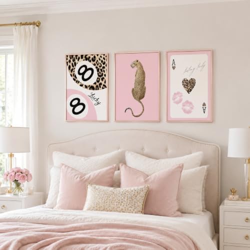 Cheetah Trendy Wall Art of set 3, Preppy Leopard Print Canvas, 8 Ball Poster - Image 4