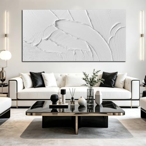 White Abstract Canvas Wall Art Extra Large Hand Painted Oil Painting - Image 2