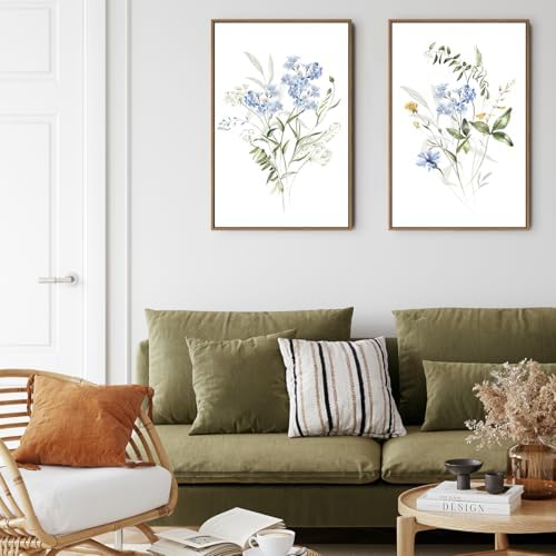 Watercolor Floral Wall Art Blue Yellow Flower Canvas Prints - Image 6