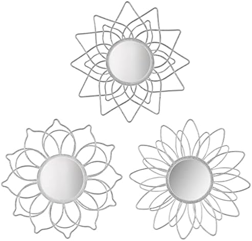 Silver Mirrors for Wall, Metal Flower Circle Mirrors for Home Decoration by Manortang
