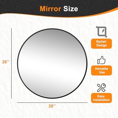 Delma 26 Inch Black Round Circle Mirror - Image 6