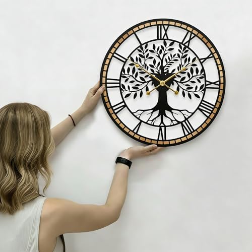 Large Wall Clock for Living Room Decor 24 Inch Tree of Life Metal Wall Art - Image 2