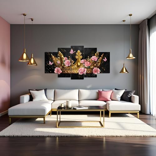 sechars 5 Panel Crown Wall Art Gold Crown - Image 3