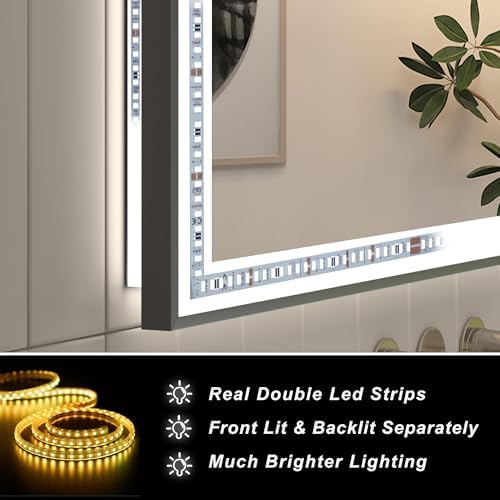 SMIROR 44x36 Black Framed LED Lighted Bathroom Vanity Mirror - Image 2