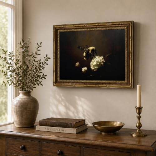 Vintage Gold Framed Bee Hydrangea Canvas Wall Art 12x16 Inch - Image 2