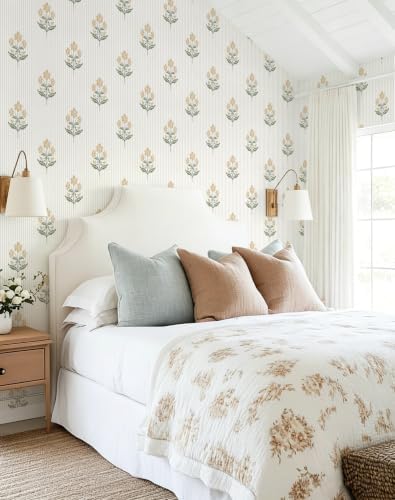 Safiyya Wallpaper Peel and Stick Beige Floral Contact Paper - Image 2