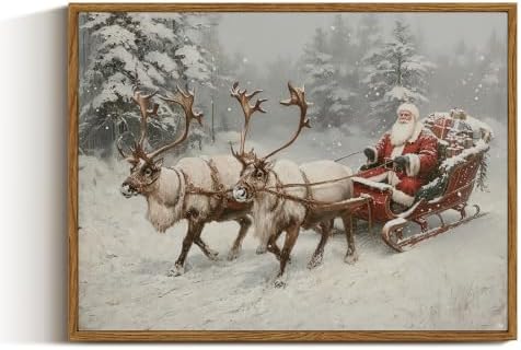 VIYYIEA Framed Winter Christmas Canvas Wall Art, Christmas Reindeer Ride by VIYYIEAART