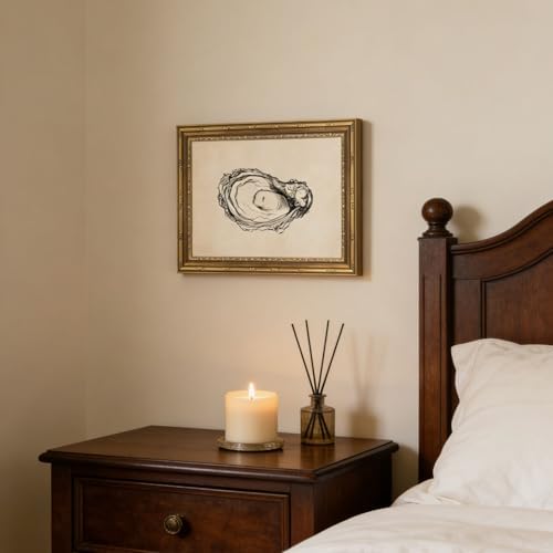 Gold Framed Wall Art Vintage Oyster Shell Sketch Wall Art Rustic Kitchen - Image 4