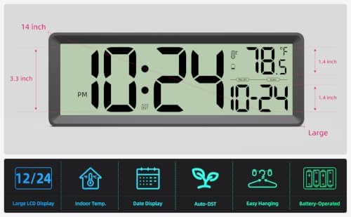 14" Large Digital Wall Clock Battery-Operated - Image 2