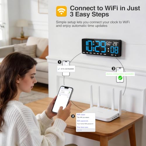 WiFi Digital Clock 12", Digital Wall Clock WiFi Sync - Image 2