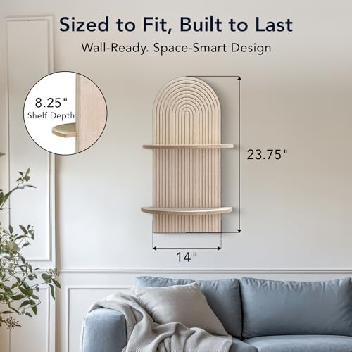 American Art Decor Carved Lunar Ledges 2-Tier Modern Display Arched Wall Shelf - Image 2