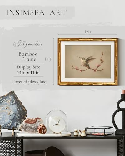 InSimSea Gold Bamboo Framed Wall Art, Vintage Spring Bird Prints - Image 3