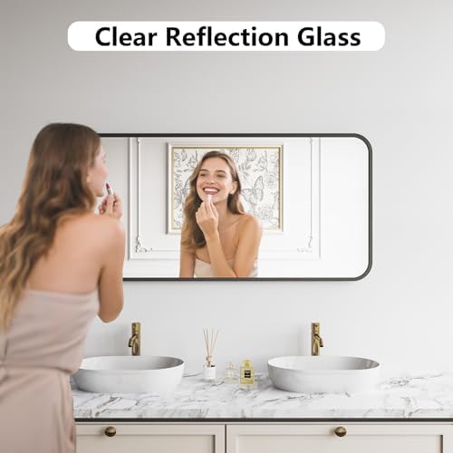 Koonmi Bathroom Mirror, 24X48 Brushed Black Metal Framed Wall-Mounted Mirror - Image 3
