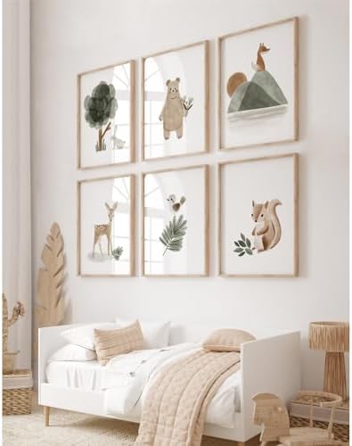 Woodland Nursery Wall Art Decor Set of 6 Animal Canvas Wall Decor Pictures Baby - Image 5
