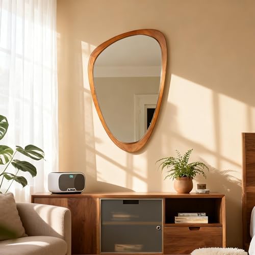 BOMINICA Asymmetrical Mirror 19x30 Inch Irregular Wooden Framed Wall Mirror - Image 6