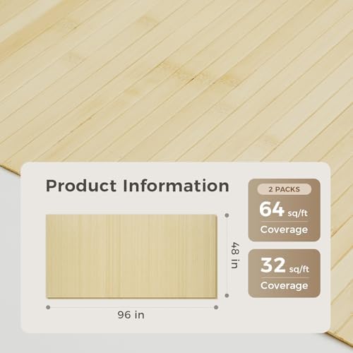 OUZUGIE 2 Pack 96x48 Inch Natural Bamboo Wall Panel - Image 2