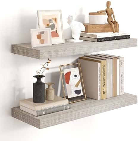Heimlove Floating Shelves 23.6" W x 9.3" D Grey Set of 2 by Heimlove