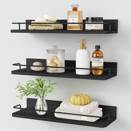 Black Floating Shelves for Wall, Bahtroom Wall Shelves Over Toilet by Forbena