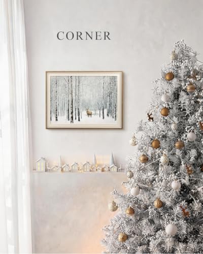 VIYYIEA Framed Forest Winter Deer Landscape Christmas Wall Art, 12×16 Inch - Image 2