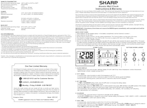 Sharp Atomic Digital Wall Clock, Indoor/Outdoor Temp Sensor - Image 6