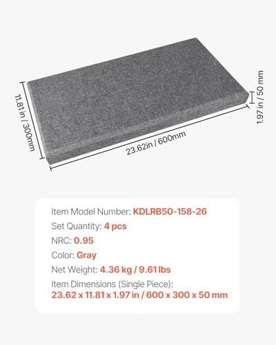 VEVOR 4 PCS Acoustic Panels, 2 inch Thick 23.6 x 11.8 inch Fiberglass Sound - Image 7