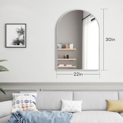 Silver Arched Mirror 22x30in, Metal Framed Bathroom Vanity Wall - Image 3