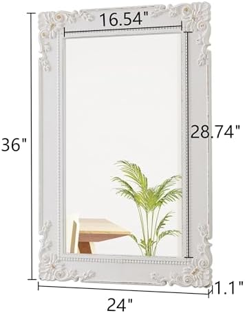 Antique White Bathroom Mirror 24 x 36 Inch, Distressed Gold - Image 2