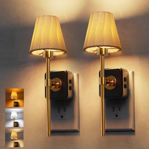 L LOHAS LED Night Lights Plug into Wall, Pleated Fabric Cover Night Light by LLOHASLED