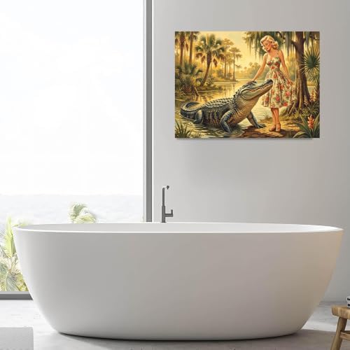 Retro Swamp Alligator Canvas Wall Art - Image 2