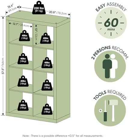 Furinno Cubicle Book Shelf, 8-Cube 2-Inch Super Thick Frame Bookshelf, - Image 2