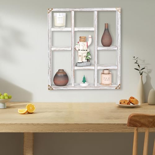 17.7x15.7-Inch Shadow Box Shelf 9-Slot Rustic Floating Shelves Larger Wall - Image 4