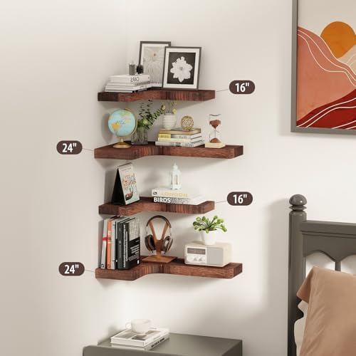 SAUMONIERES Corner Floating Shelves Wall Mount Shelf Solid Wood - Image 6