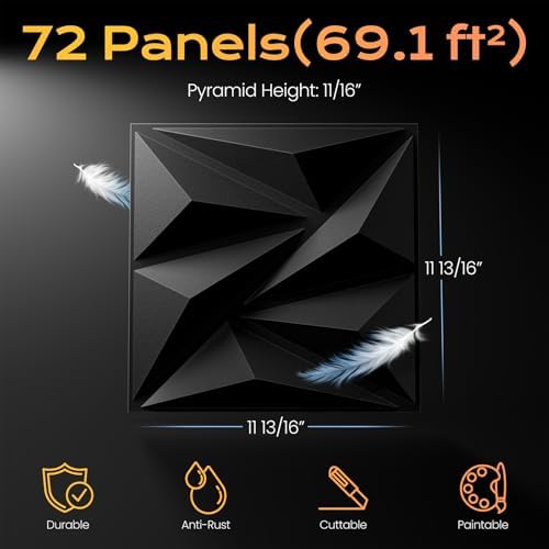 Sonicism Wall Panels 72Pack, 0.7"x11.8"x11.8"3D Wall Panels Creative Cutting - Image 4