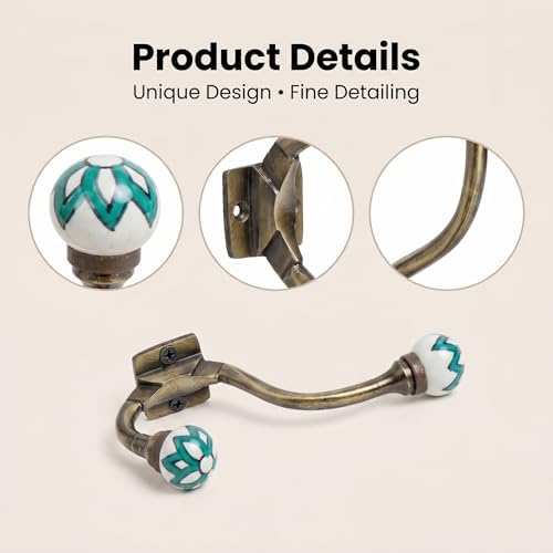 IndianShelf 6 Piece Ceramic Heavy Duty Double Coat Hooks Wall Mount - Image 5
