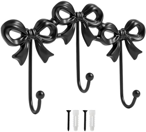 Black Bow Hooks Coat Rack, Wall Mount Coat Hook, Bow Room Wall Decorations by XHIPY