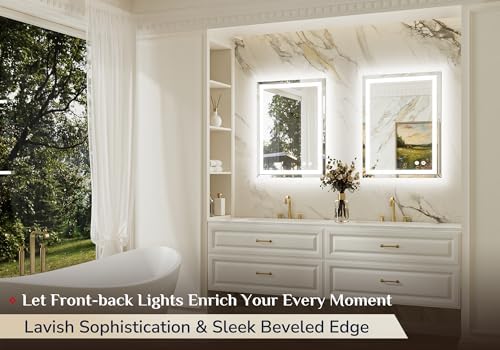 Keonjinn Beveled Lighted Bathroom Mirror 22 x 30 Inch, Frontlit & Backlit - Image 2