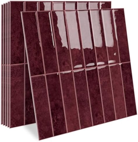 MORCART 10PCS Thicker Design Peel and Stick Backsplash, 11.8"x11.8" Dark Red by MORCART