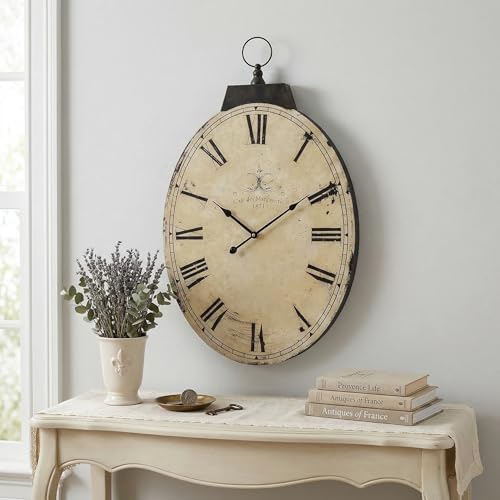 29 Inch Vintage Yellow Oval Wall Clock, Silent Non-Ticking Quartz Battery - Image 7