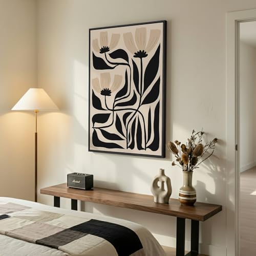 Framed Boho Neutral Abstract Floral Wall Art - Image 2