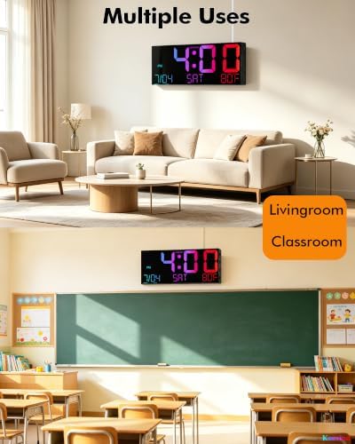 16" Large Digital Wall Clock, Corded RGB LED Clock - Image 7