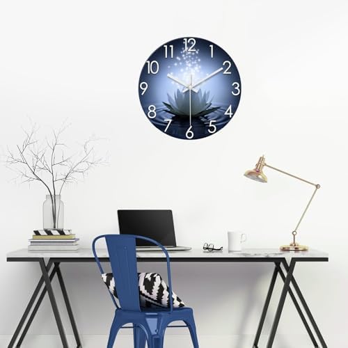 XFM White Lotus Glass Wall Clock 20 Inch Blue Zen Flowers - Image 4